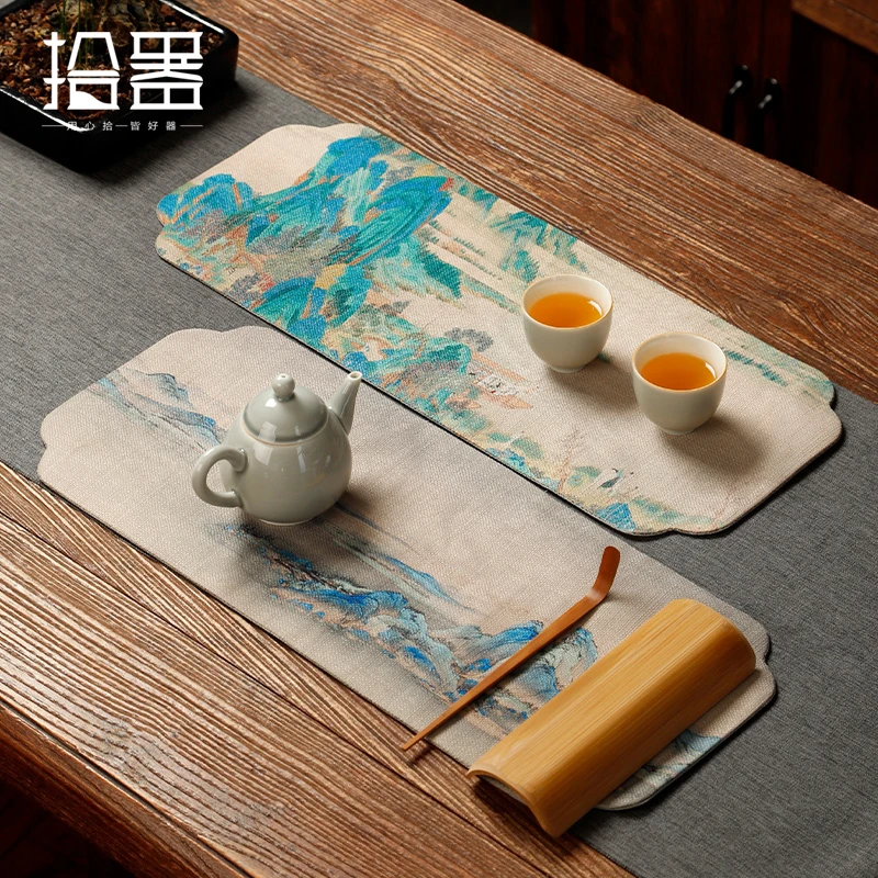 

Chinese style thickened tea table cloth cushion Zen waterproof table flag cotton hemp large absorbent tea cushion