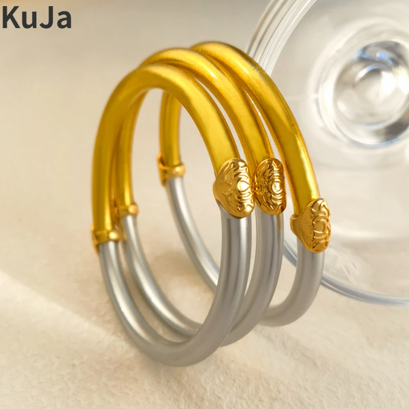 

Trendy Jewelry Silicone Bangles 2023 Trend New Hot Sale Two Color Tone High Quality Plastic Tube Bangles For Women Gift