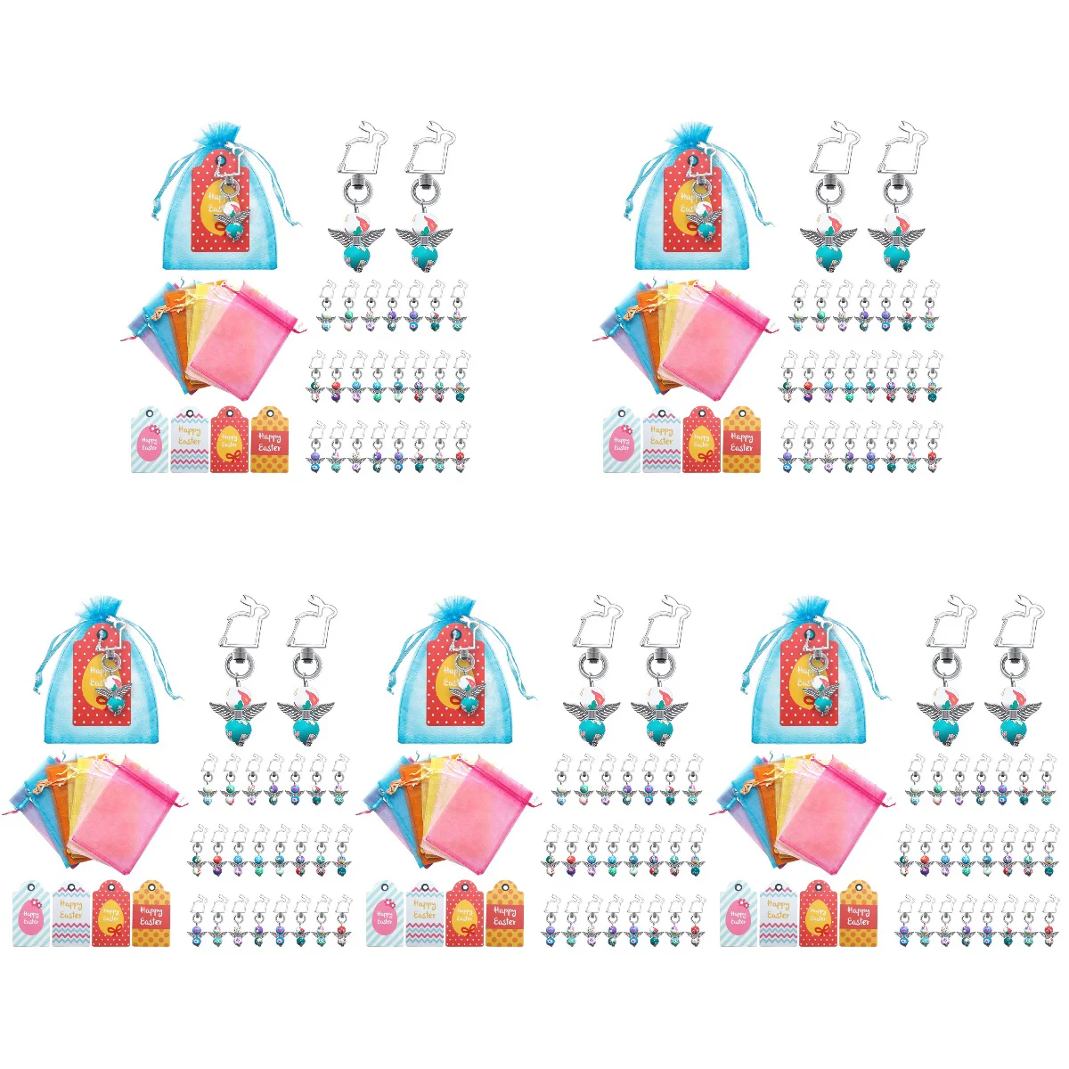 

5 Sets Decorations Rabbit Style Angle Key Chain with Organza Bags and Tags