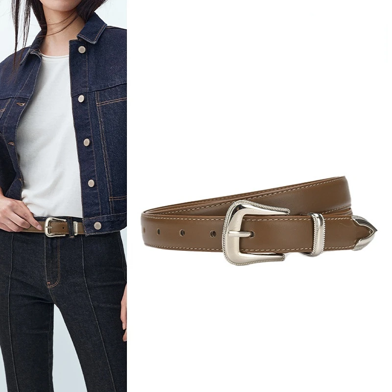 Retro Women's Belt Casual Needle Buckle Layer Leather Belt Korean Version Versatile Jeans Casual Pants Decorative Leather Belt