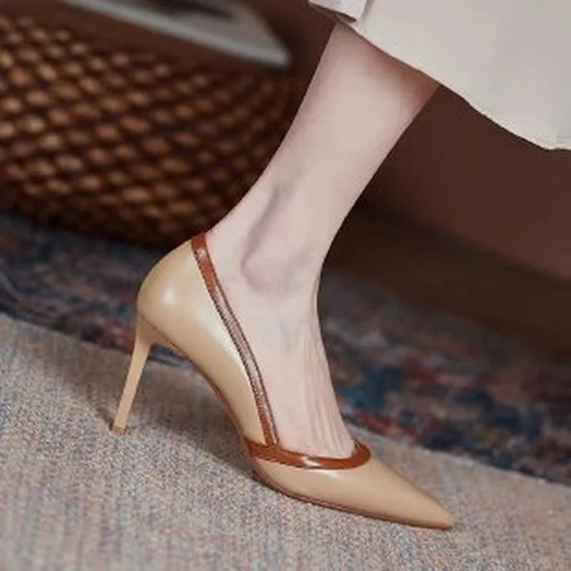 

Sexy Stiletto High Heels Shallow Mouth Pointed Toe Shoes Women 2022 Spring and Autumn Color Matching Retro Women's Shoes