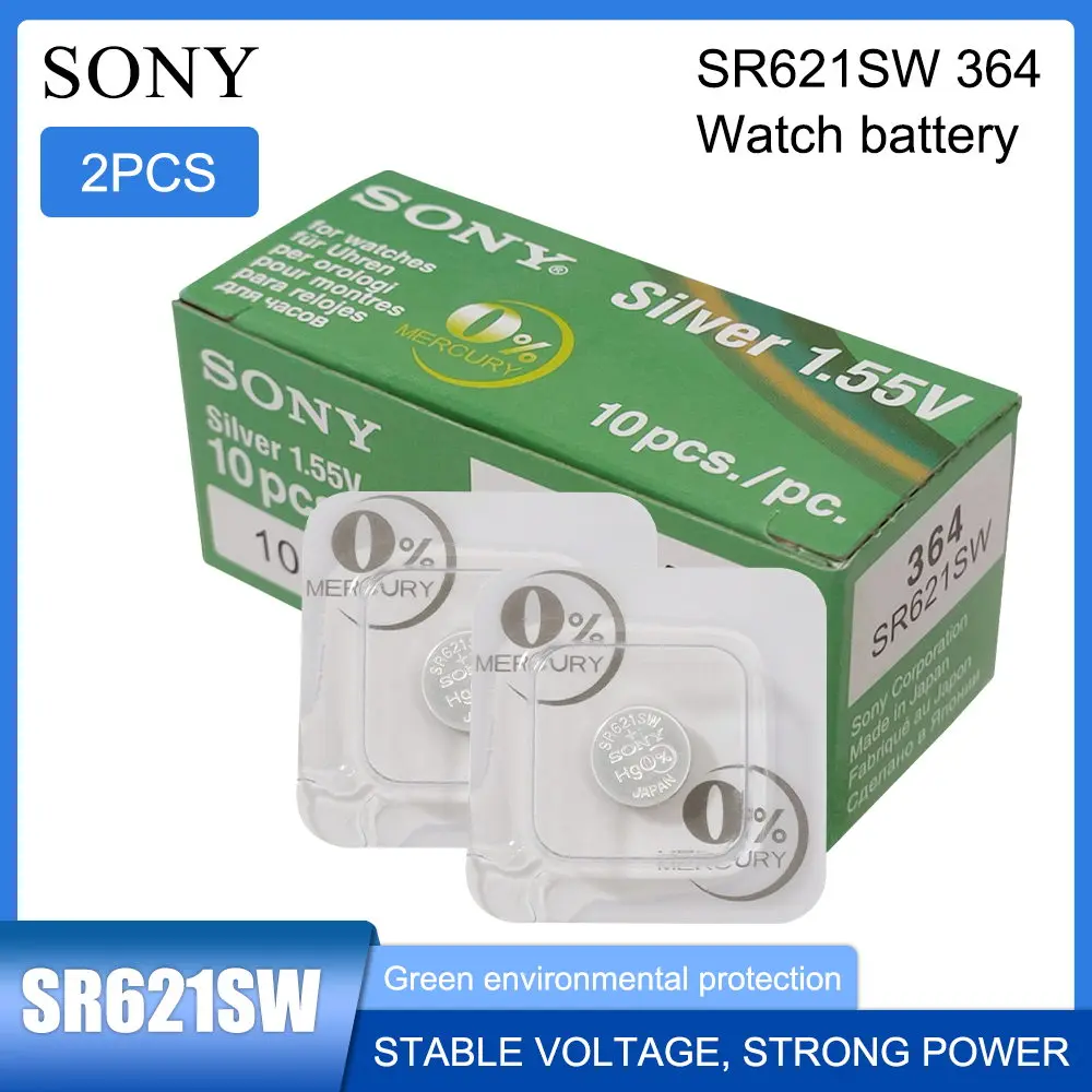 

Комплект батарей для часовых кнопок Sony 364 SR621SW AG1 LR621 621 164 531 SR60 LR60 1,55 в, 2 шт.