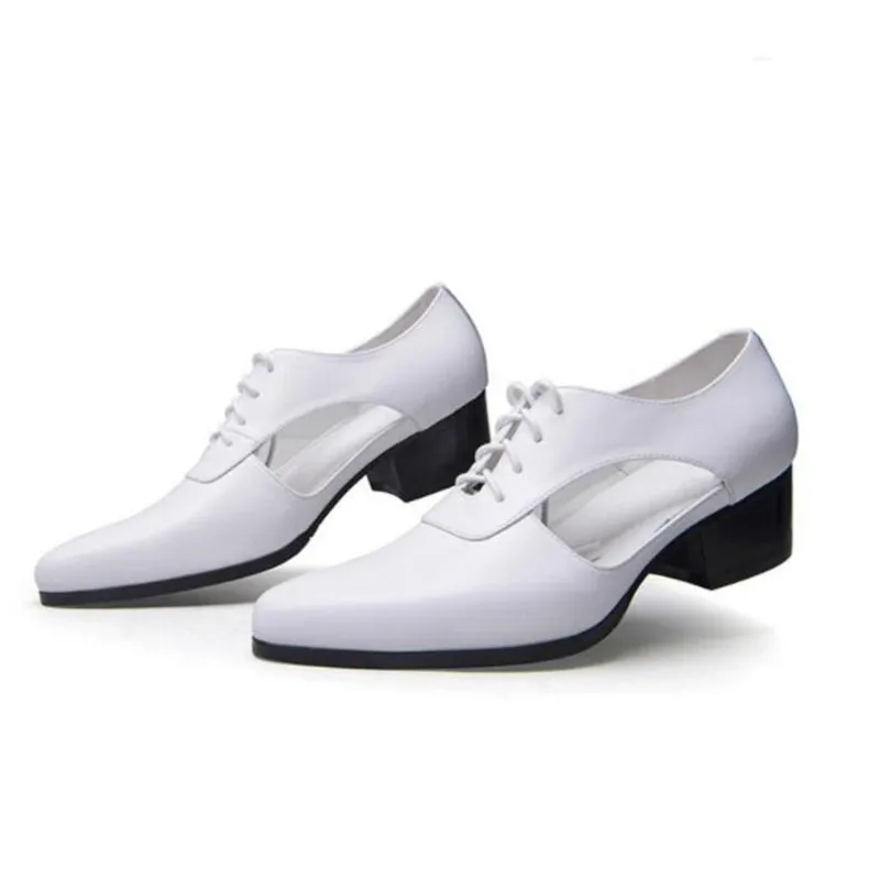 

Босоножки мужские летние из натуральной кожи, Классические сандалии на высоком каблуке, дышащие туфли с перфорацией, заостренным носком, обувь для бизнеса/офиса