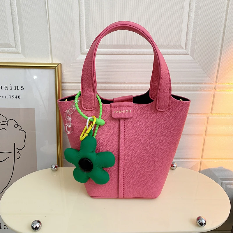 

Fashion Summer Lychee Pattern Handbag Messenger Women Bag High Quality Texture Luxury Trend Casual One Shoulder Bucket Bag Pink
