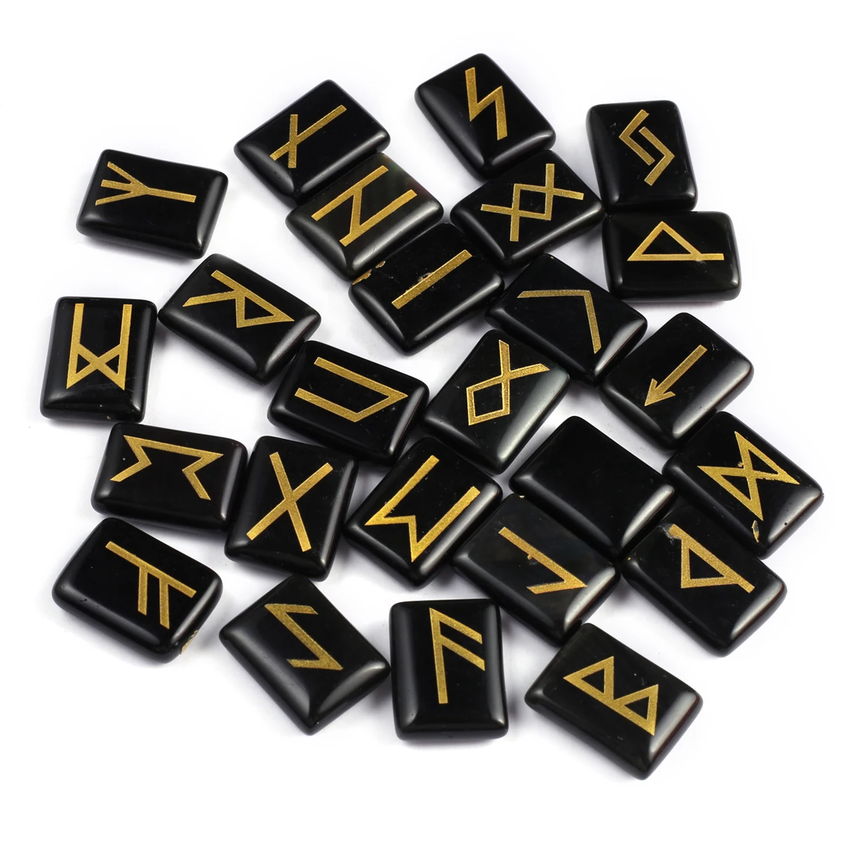 20Pcs Natural Stone Engraved Symbols Beads Rectangle Divination Energy Bead for Women Meditation Jewelry Gifts