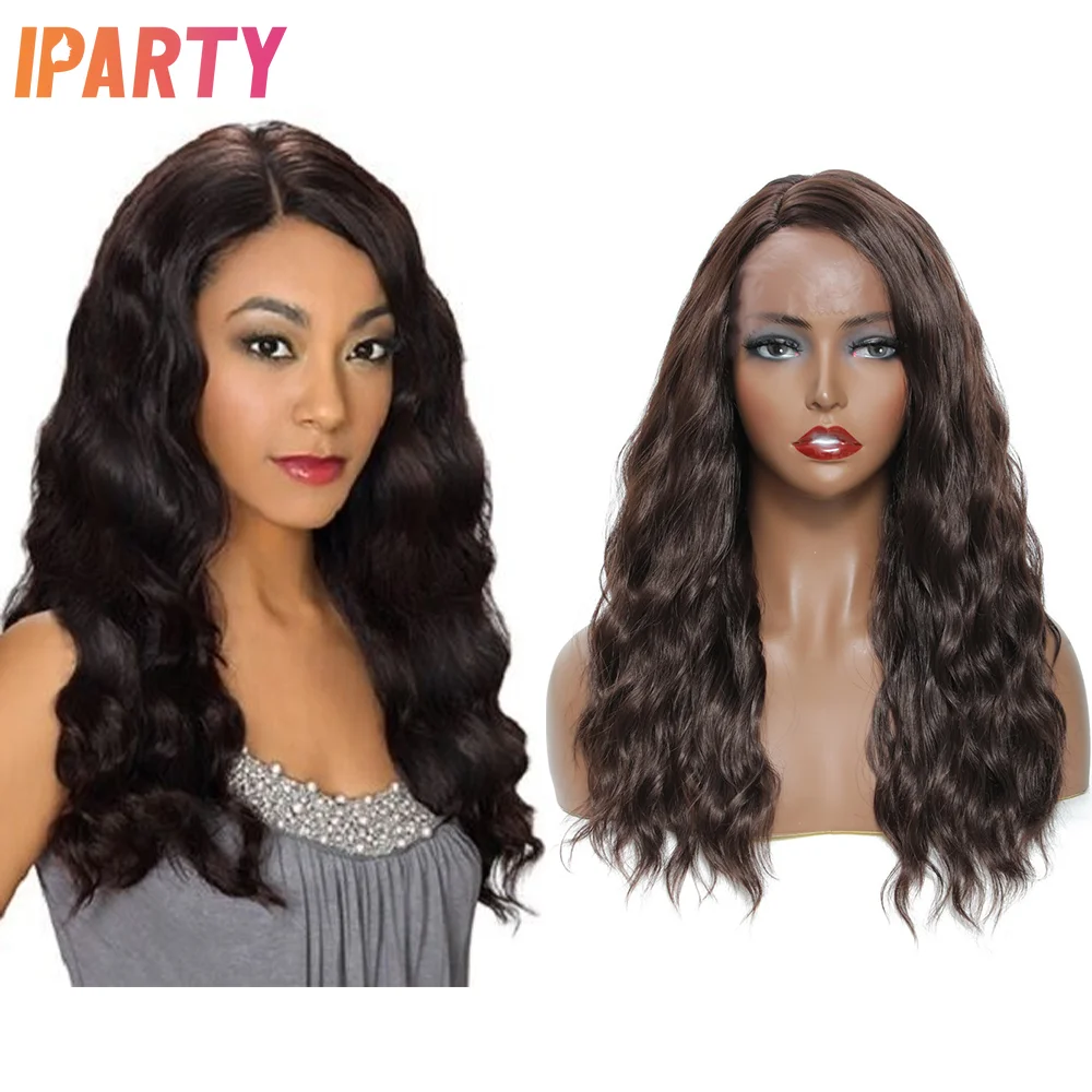 

Iparty 22 дюйма синтетические кружева светло-коричневого цвета, боковые части, волнистые парики для женщин, термостойкие волокна, разные цвета, ежедневный