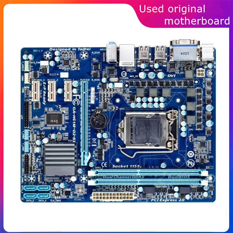 

Used LGA 1155 For Intel H61 GA-H61M-D2-B3 H61M-D2-B3 Computer USB2.0 SATA2 Motherboard DDR3 16G Desktop Mainboard