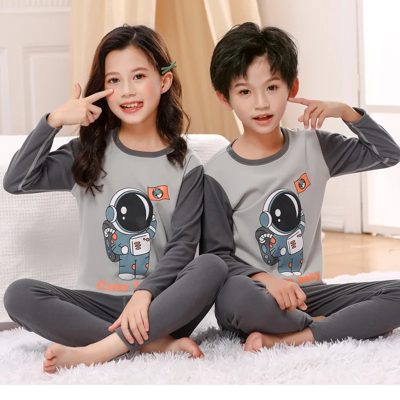 

Одежда для маленьких мальчиков, пижамный комплект для девочек-подростков, Детская Хлопковая Осенняя пижама с длинным рукавом для подростко...