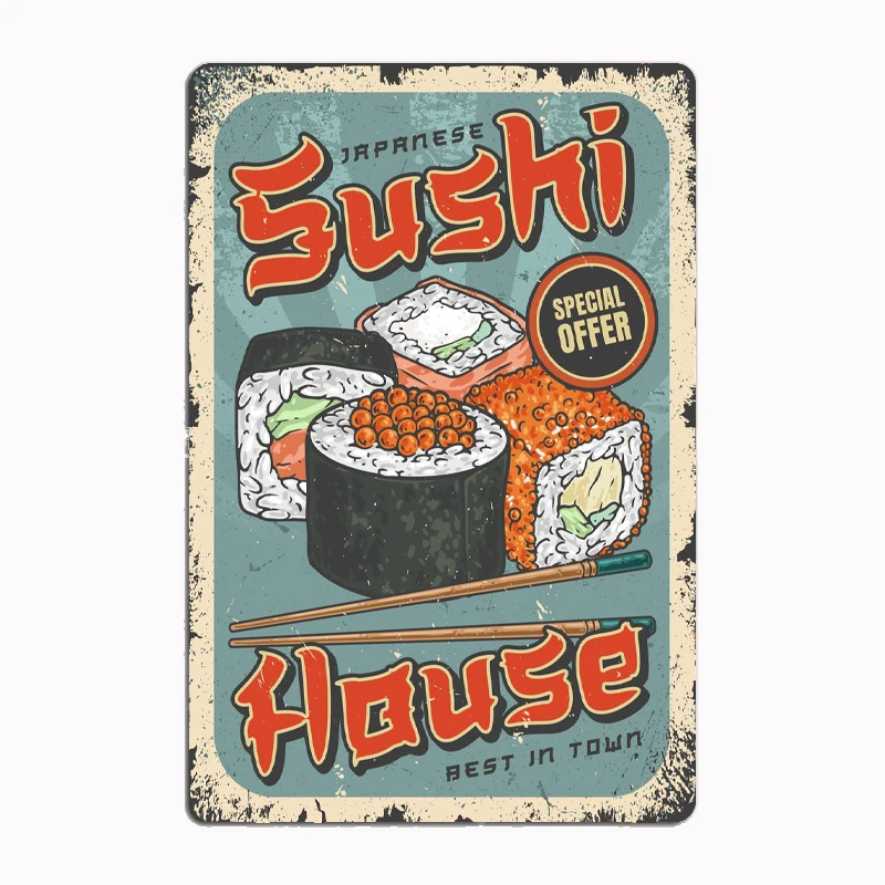 

Japanese Sushi House Poster Metal Plaque Vintage Bar Tin Sign Wall Decoration for Men's Cave Wall Decoration Plaques Home Decor