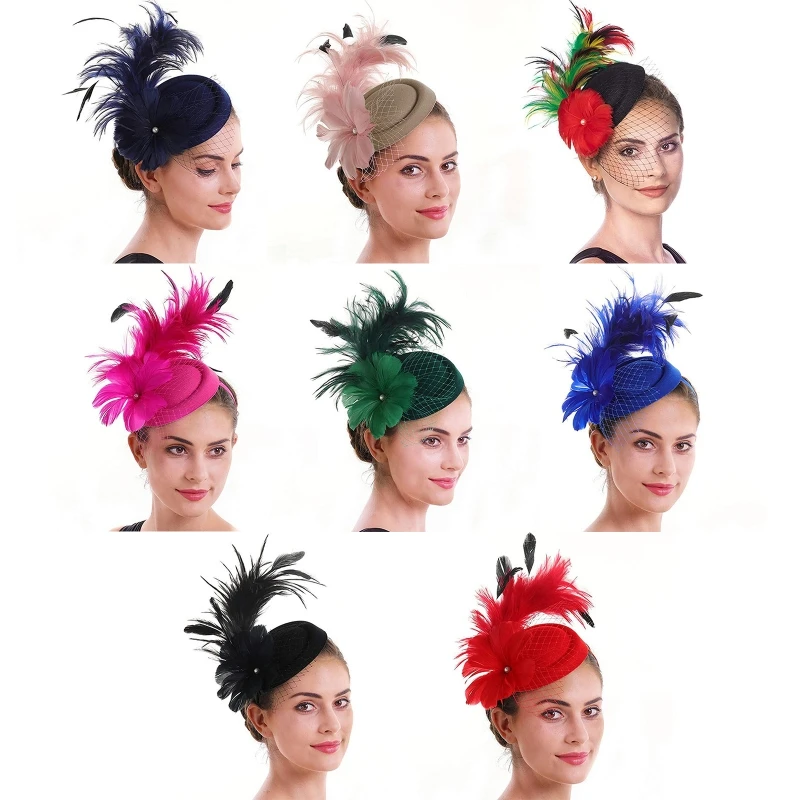 

Feather top hat fedora bowler Homburg fascinator cosplay Performance for women female