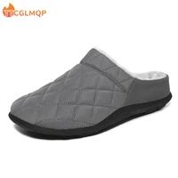 new 2022 men slippers home winter indoor warm plush shoes thick bottom waterproof leather house slippers cotton shoes big size