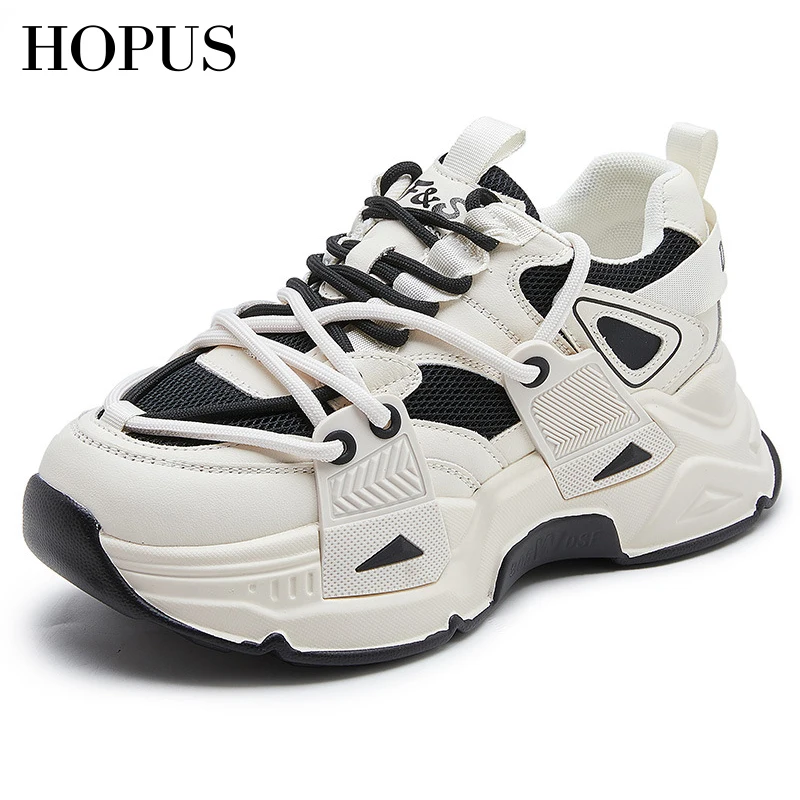 

Женские кроссовки HOPUS, новинка 2023, Корейская Вулканизированная спортивная обувь, кожаные сетчатые удобные беговые кроссовки для женщин на ш...