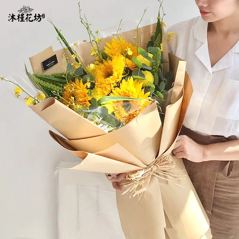 

Solid Color Kraft Paper Flower Packaging Material Diy Bouquet Flower Art Packaging Paper Kraft English Newspaper Wholesale