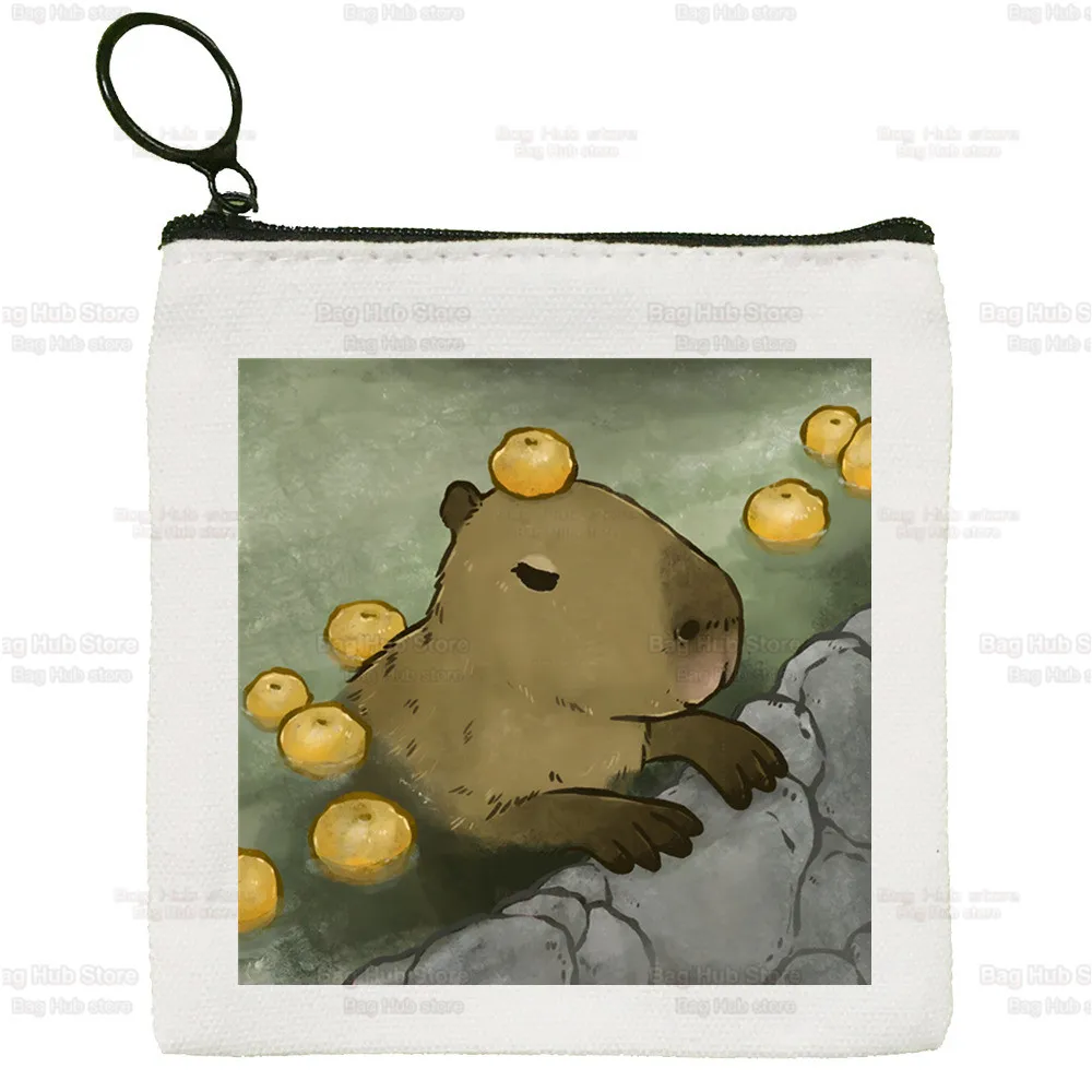 Cute Capybara Cartoon Kawaii Simple Coin Purse Female Student Canvas Cute Key Bag Mini Clutch Small Purse