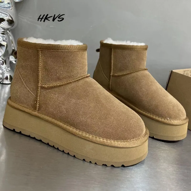 

2023 Luxur Platform Boots Winter Snow Boots Thick-soled Women's Boots Real Sheepskin Wool Warmer Ladies Heightening Shoes