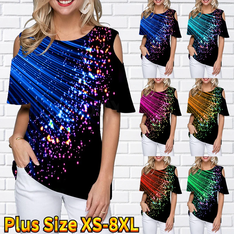 

2022 Round-necked Off-the-shoulder T-shirt Summer Ladies Fashion Casual Top Loose Pullover T-shirt Female Vintage Print Pullover