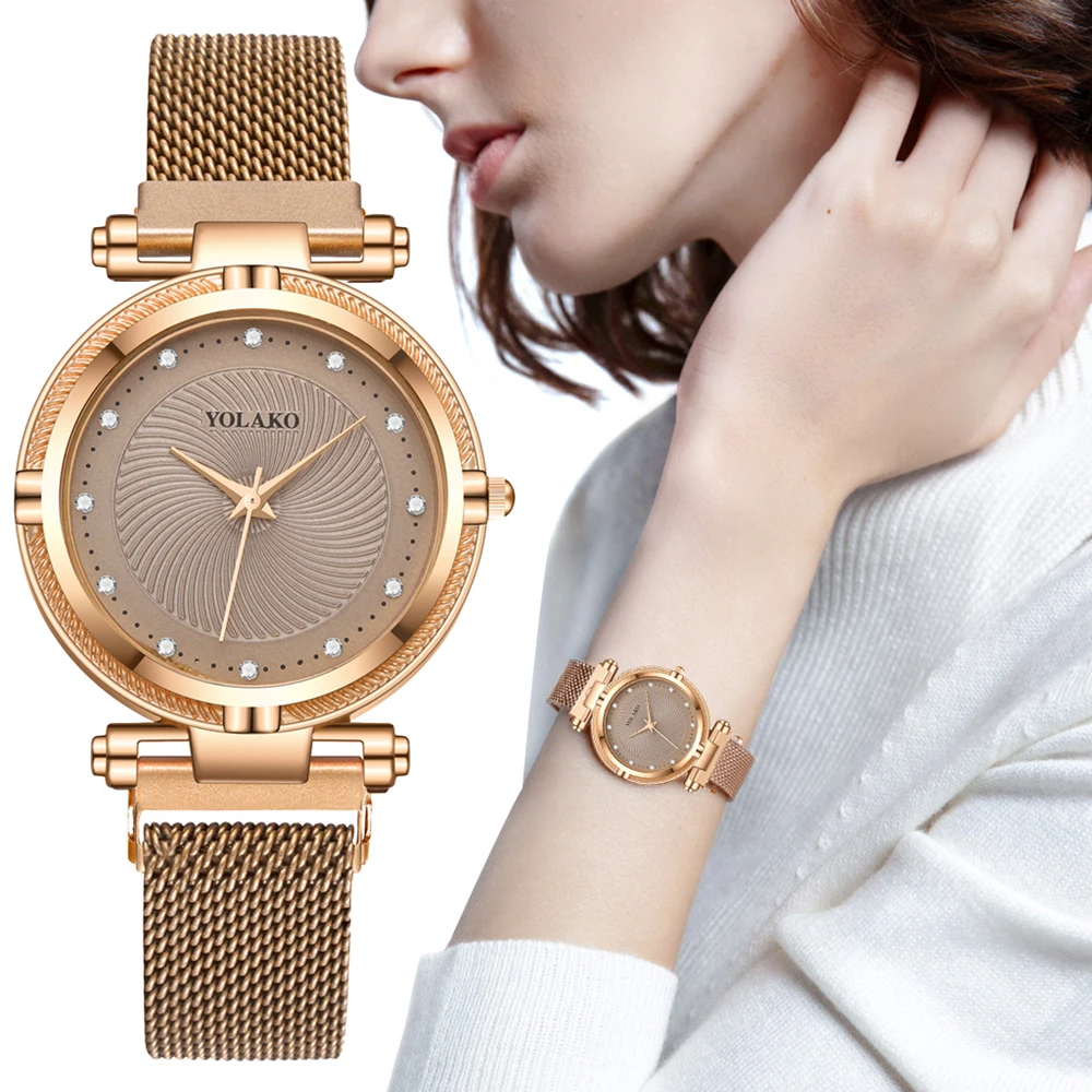 SMVPLuxury Creative diamond Dial Women Watches Fashion Rose Gold  Magnet Buckle Ladies Quartz Wristwatches Simple Female Watch G