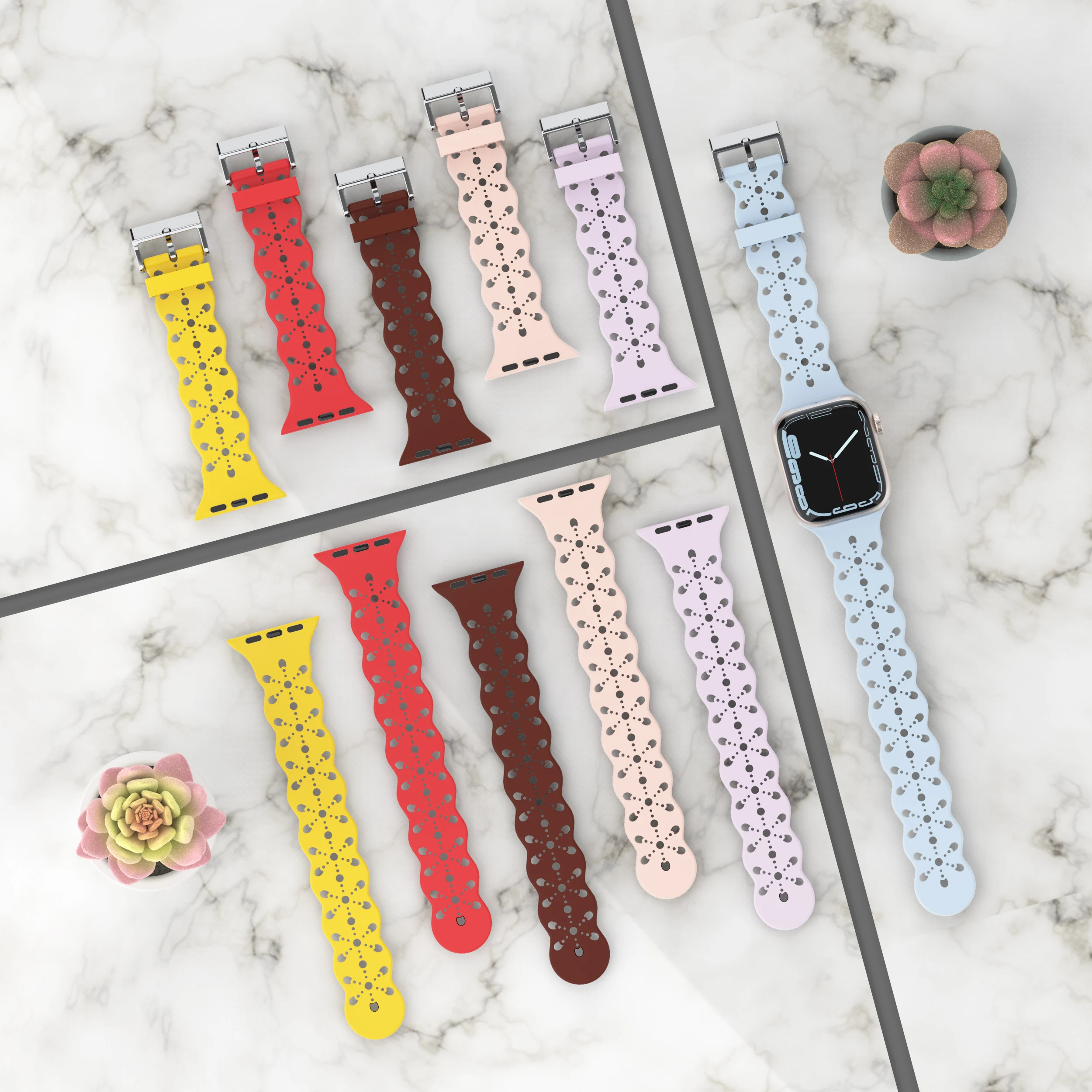Silicone strap for Apple Watch band 45mm 41mm 44mm 40mm Lace Breathable Women Sport Breathable Belt for iWatch series 8 7 6 5 4