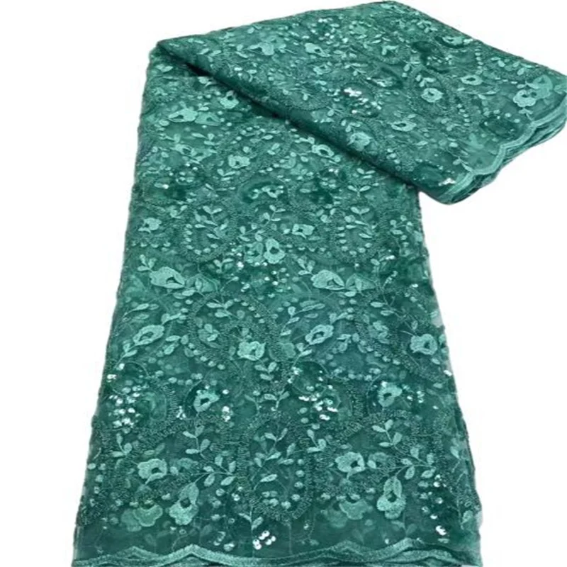 

Зеленая африканская Кружевная Ткань 5 ярдов 2022 Высококачественная блестящая сетчатая вышивка французская Свадебная Тюлевая кружевная тка...