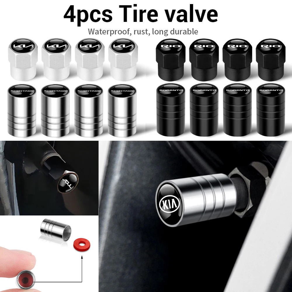 

4PCS Car Metal Wheel Tire Valve Air Stem Caps Cover for Kia Sportage Rio Sorento Soul Picanto Optima Ceed Forte Cadenza K1 K2 K3