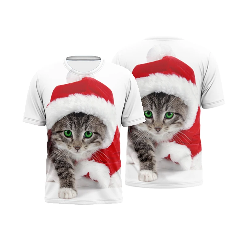 

2021 new men and women summer T-shirt colorful Q version cute cat fashion casual 3d printed T-shirt children streetwear top
