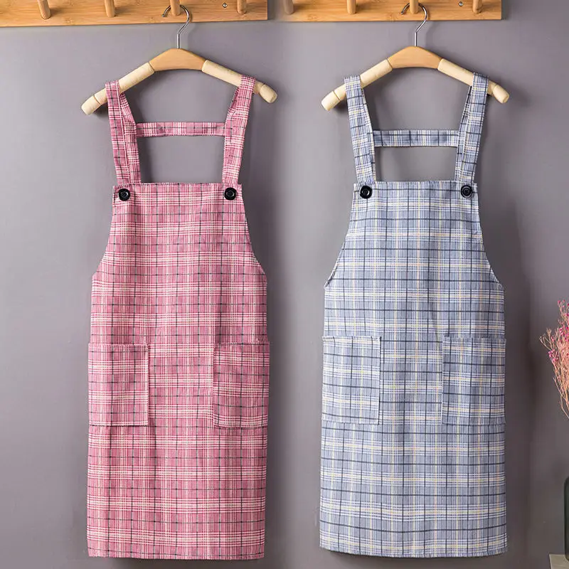 

Модный классический элегантный Красный Клетчатый домашний фартук с дышащей талией для женщин, хлопковая льняная кофейная одежда для кухни ...