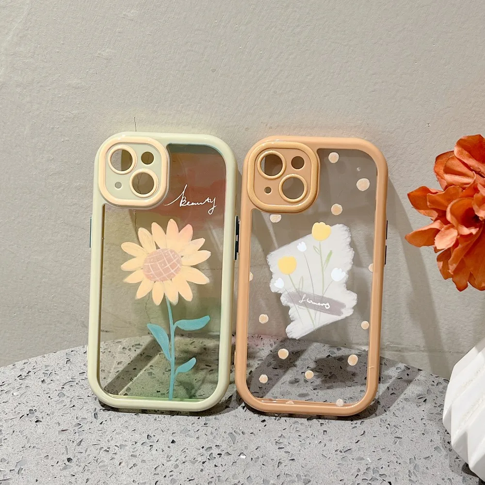 

Прозрачный чехол с рисунком подсолнуха и точек для iphone 11ProMax 11 12Pro 12 13ProMax 13Pro 13 XS X XR XSMAX, мягкий чехол