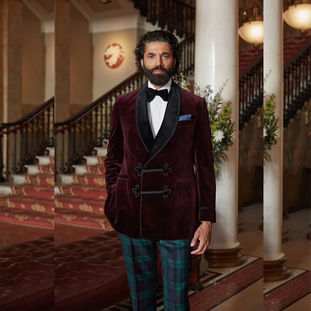 Повседневные мужские костюмы для курения куртка из 2 предметов брюки бархатная