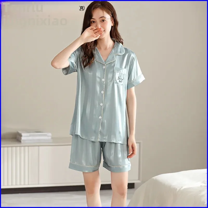 Tenfei шелковые женские летние пижамы из ледяного шелка с короткими рукавами и