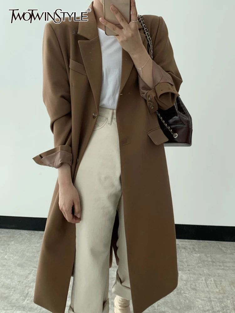 

Женская однобортная ветровка TWOTWINSTYLE, свободная уличная куртка с отложным воротником и длинными рукавами, 2022