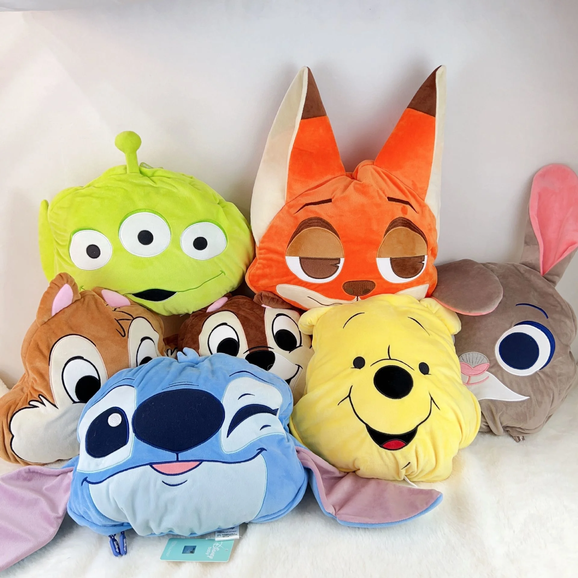 Disney Stitch Plush Pillow Zootopia Dual-use Soft Stuffed Kid Cushion Blanket Nick Air Conditioning Cushion Coral Fleece Blanket