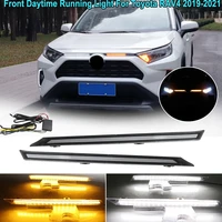 led car hood daytime running light for toyota rav4 2019 2020 2021 dual color strip waterproof driving lamps with turn signal