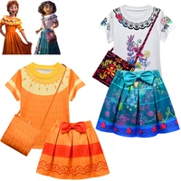 encanto kids clothes sets girls mirabel cosplay costumes short sleeve t shirt skirt bags 3pcs baby children birthday clothing