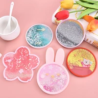 glitter coasters cute coasters for drinks ocean rainbow sakura coasters with glitter quick sand flowing drink coasters drop ship