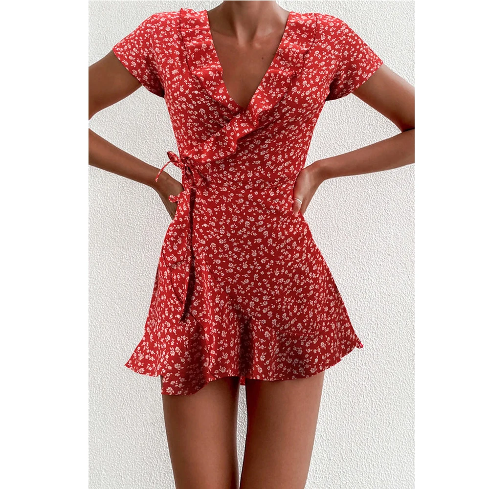 

Женское платье-трапеция с оборками, летнее короткое платье с V-образным вырезом, Y2k