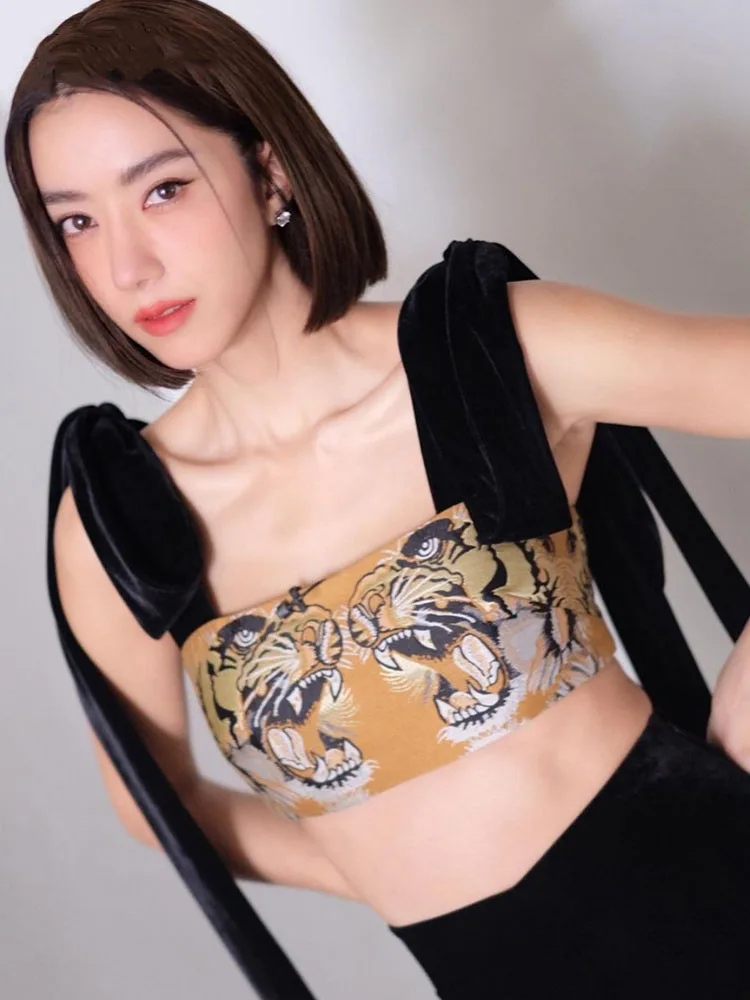 

Укороченный топ с лентами Y2k и принтом тигров, женские облегающие винтажные модные пикантные майки, топы, Женский пикантный Топ без рукавов ...