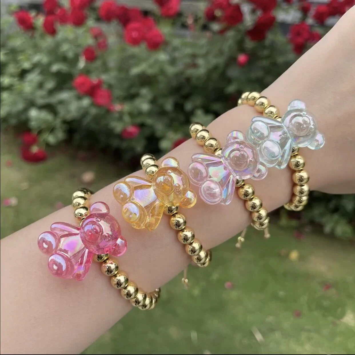 5 шт. браслеты с милым медведем для женщин и девушек медные позолоченные бусины