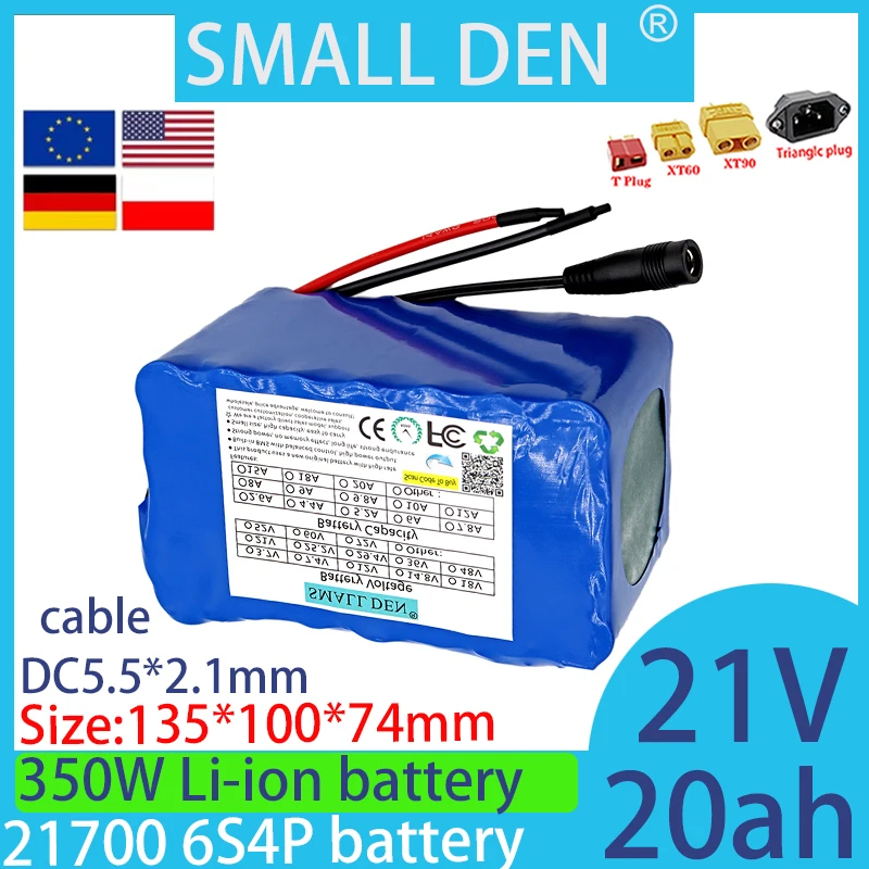 Новый 21 В 20 Ач 21700 6S4P литий-ионный аккумулятор для велосипеда скутера мотоцикла