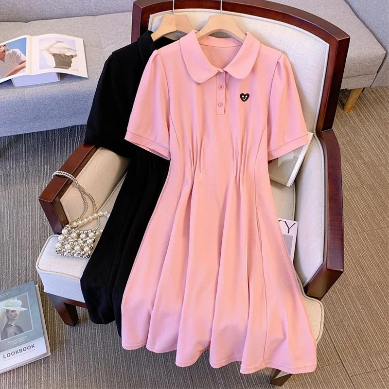 Летние женские элегантные платья-миди хлопковые повседневные платья-поло с
