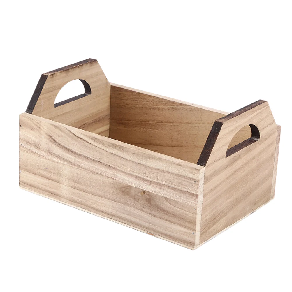 

1Pc Desktop Organizer Holder Multi-Functional Box Wooden Container Storage Box for Office Vanity Table (Wood Color) Pen