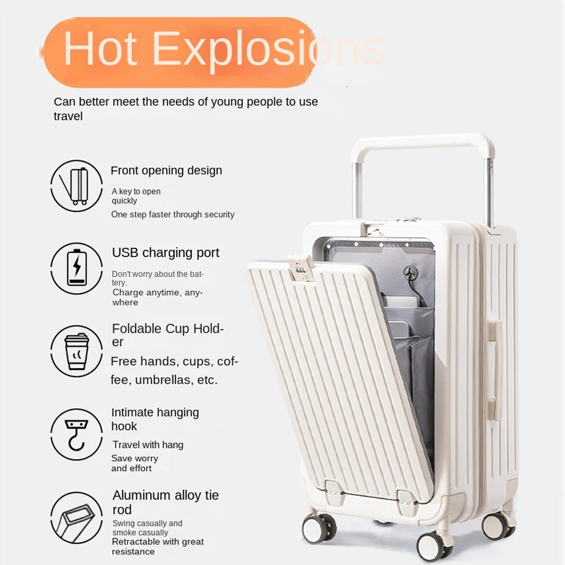 Чемодан KO-KU 24 дюйма широкая тележка новинка 2024 передняя открывающаяся крышка