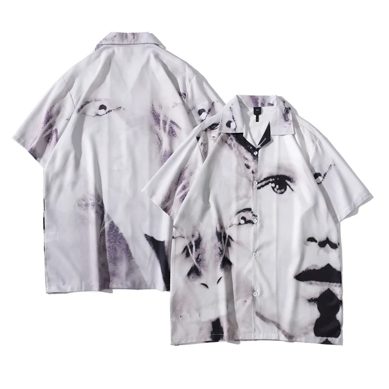 

Streetwear Dark Icon Vintage Street Men's Shirts Thin Material Hawaiian Shirt Short Sleeve Summer Man Blouse Male Top