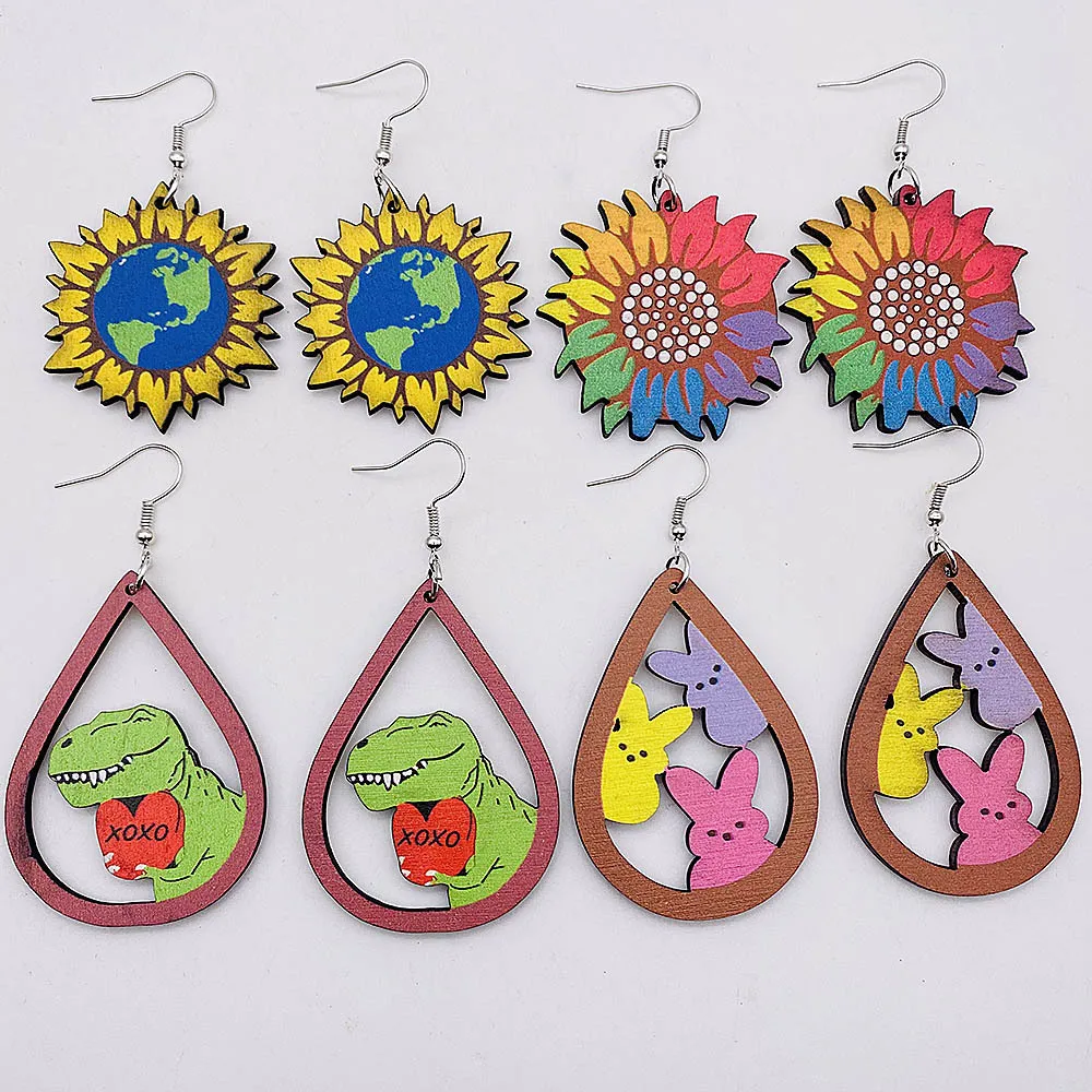 

Серьги в виде земли, подсолнуха, цветка, динозавра, любви, кролика, серьги, ювелирные изделия, подарок на день матери, День святого Валентина