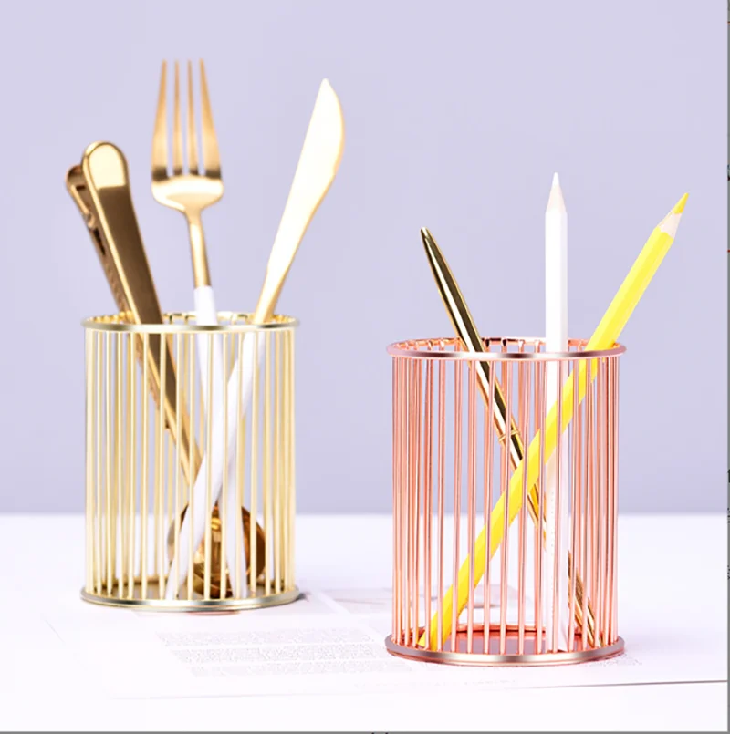 

Золотистый Железный Держатель для ручек, нордический минималистический Настольный держатель для ручек, многофункциональный полый держате...