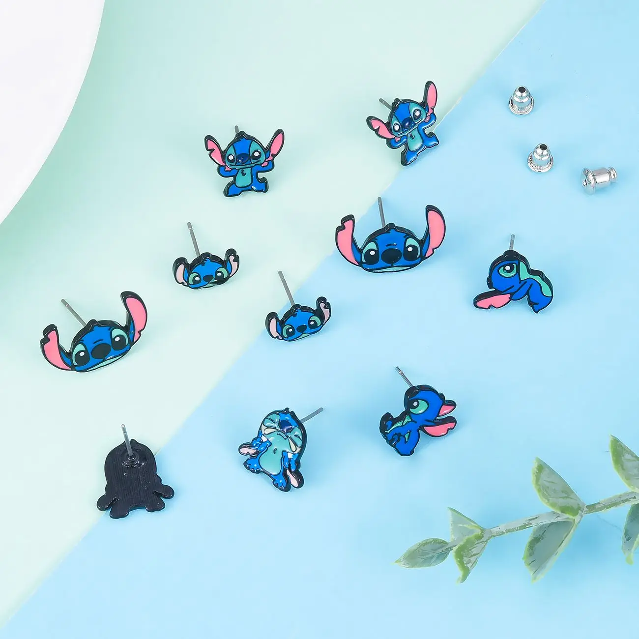 

Harong 10pcs/set Stitch Ear Studs Anime Fashion Earrings Jewelry for Girl Woman Party Present Cute Mini Accessories Wholesale