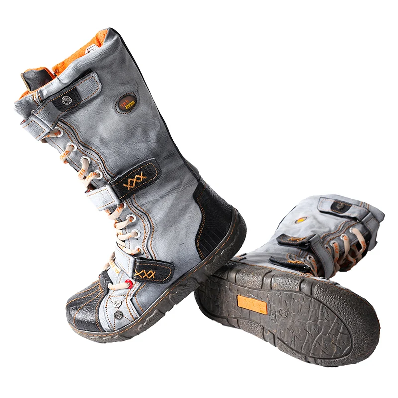 TMA EYES Strape-Accent Washed PU Leather Flat  Winter Warmth Women's Boot With Plus Size