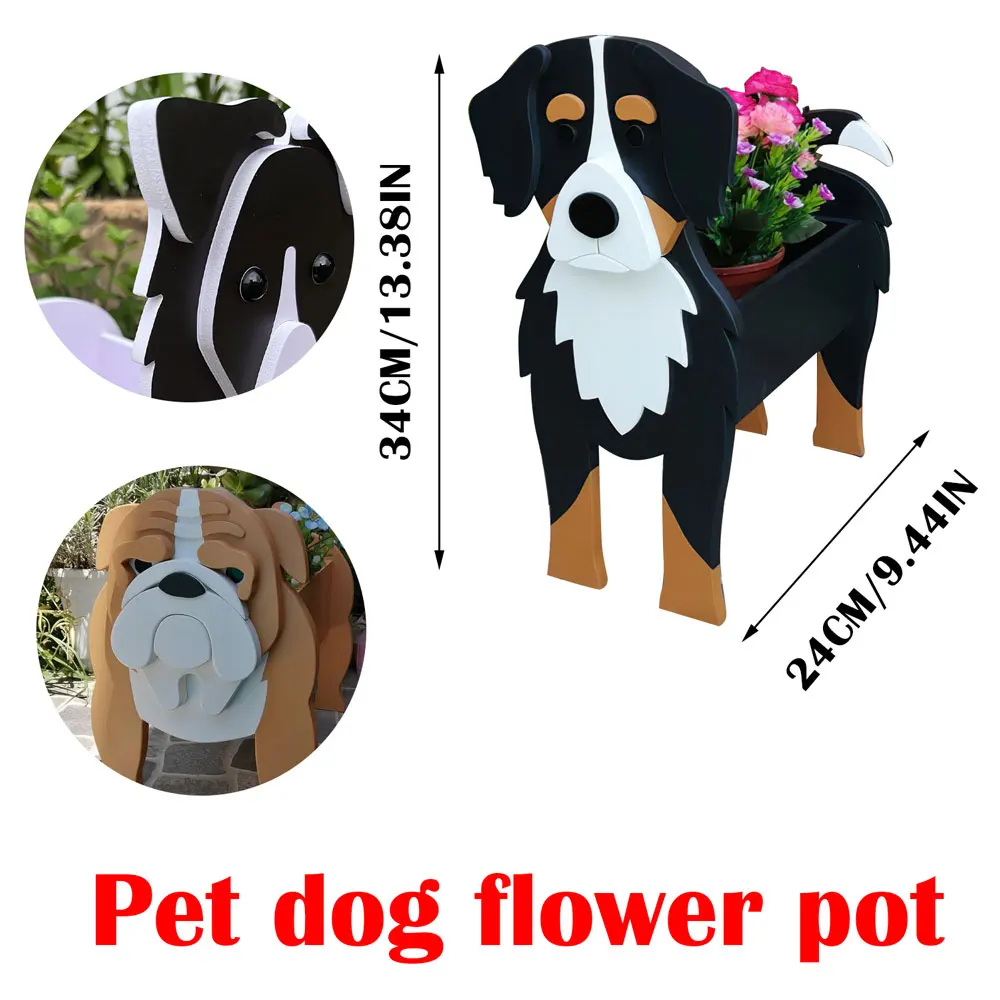 

13.38IN Dog Flower Pot Garden Plant Container Succulent Plant Pots Bulldog Poodle Corgi Outdoor Decoration PVC Potted Plants