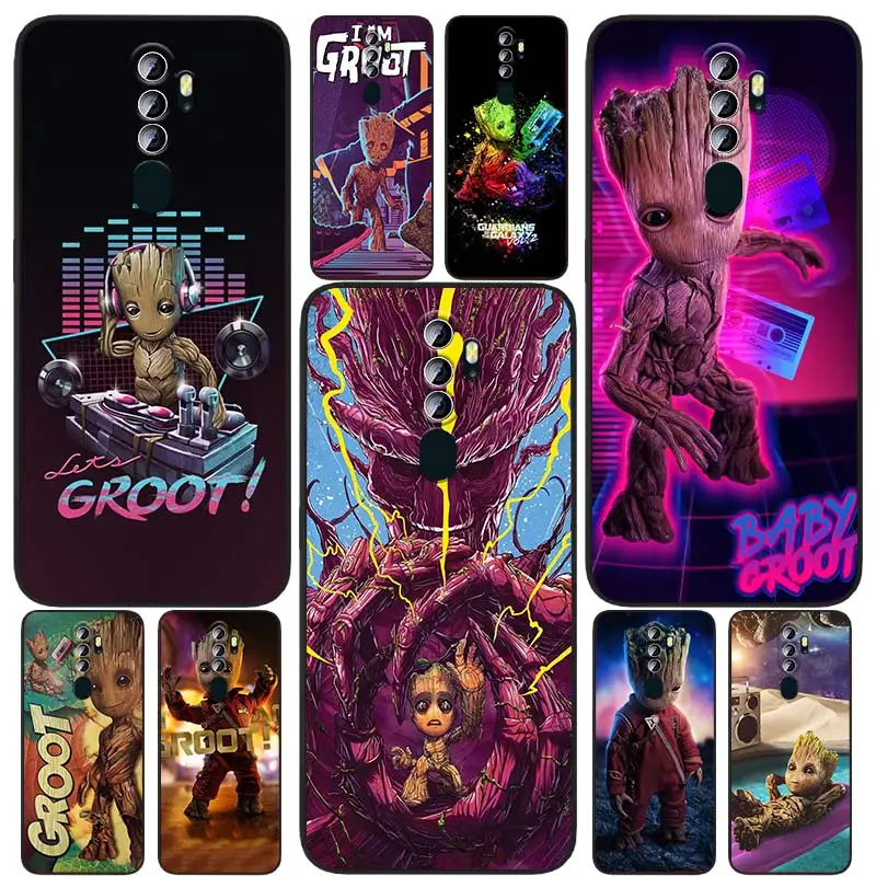 

Cute Cartoon Marvel Groot For OPPO Find X5 X3 X2 Neo Lite A74 A76 A72 A55 A54S A53 A53S A16S A16 A9 A5 5G Black Soft Phone Case