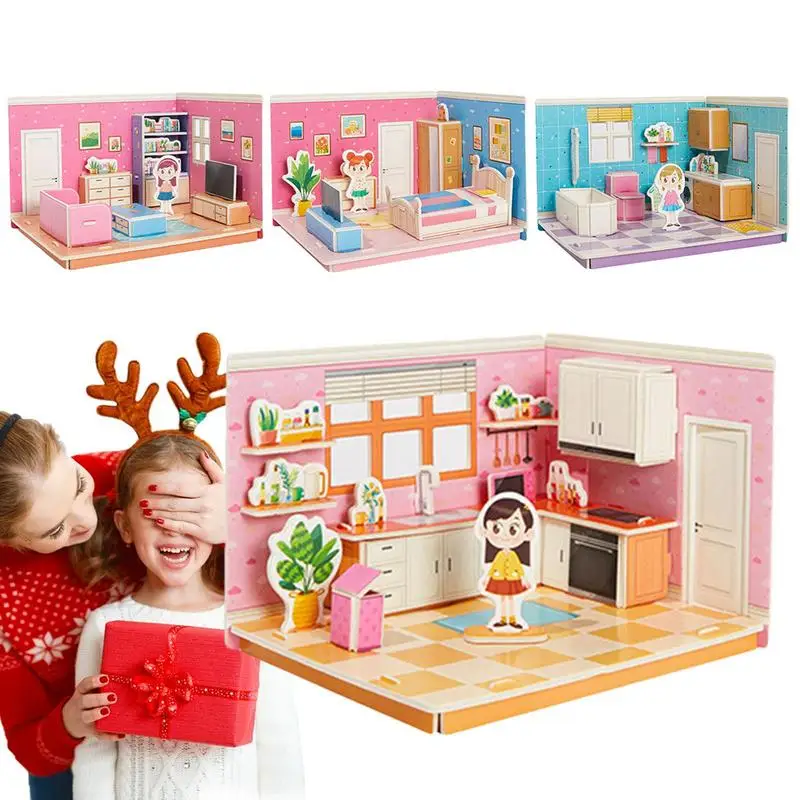 

Stereo House Puzzle 4Pcs Stereo Paper Room Puzzle 3D Educational Safe Puzzle Toys Decorative Creative Room Puzzle For