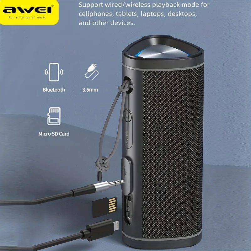 

Awei Y331 Portable BT 5.0 Speaker Waterpoof Outdoor Camping Wireless Sound Box Powerful with Led Display Light 2000Mah
